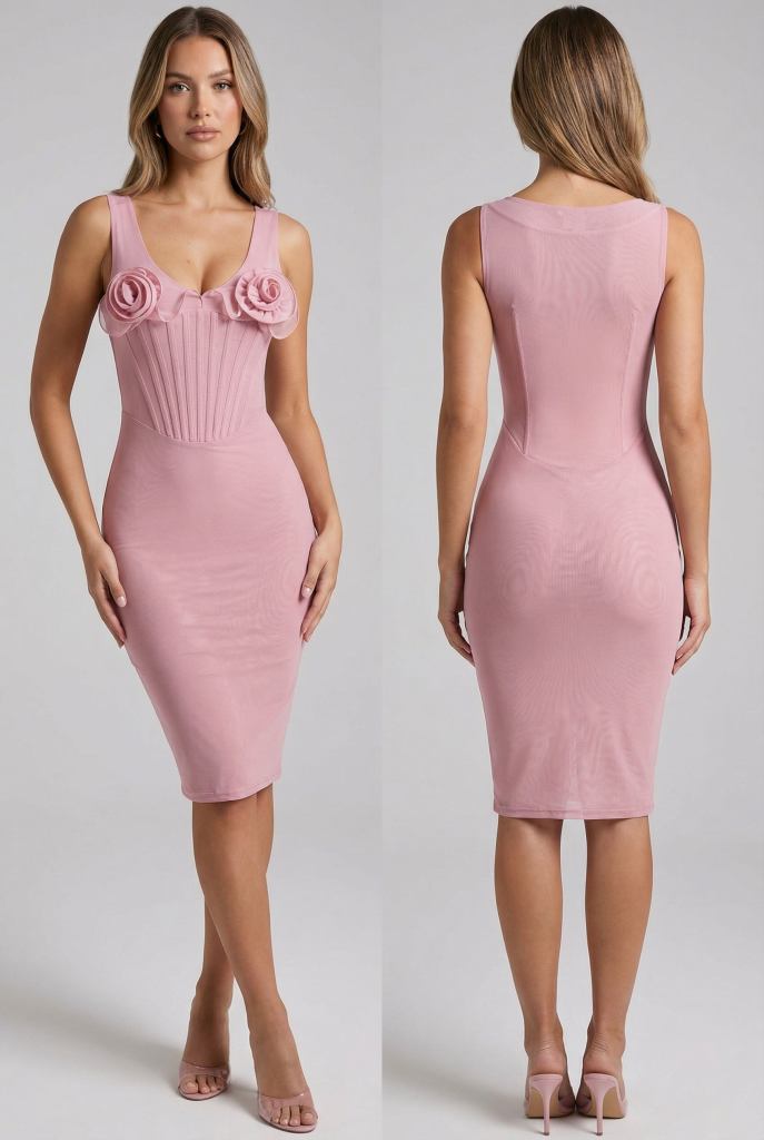 Petalia™ Rose Corset Midi Dress