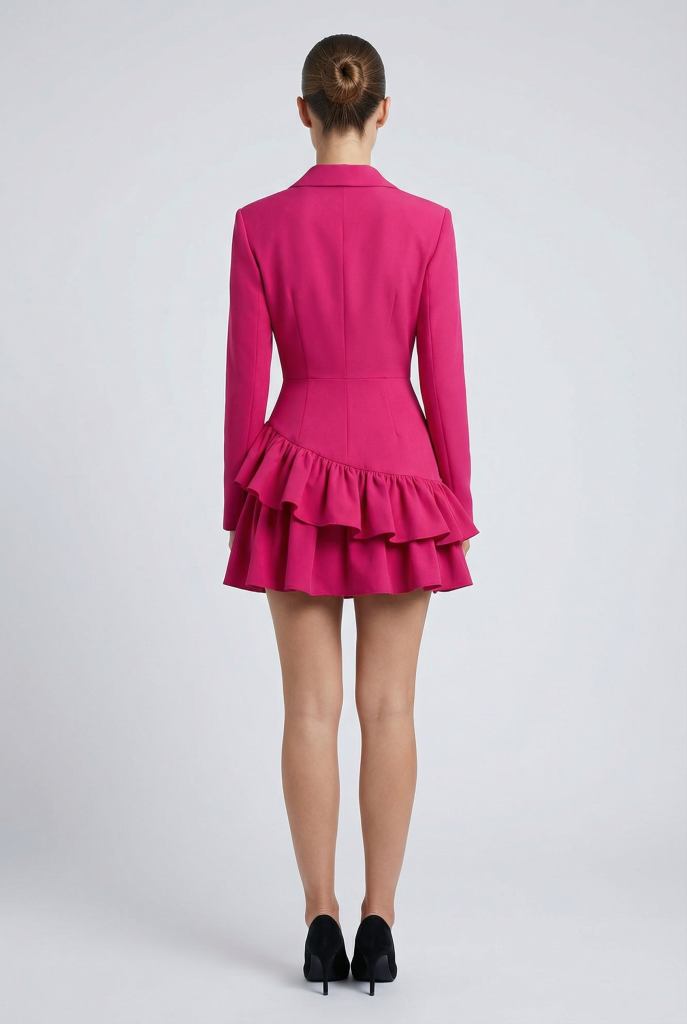 Valentina™ Fuchsia Asymmetric Blazer Ruffle Mini Dress