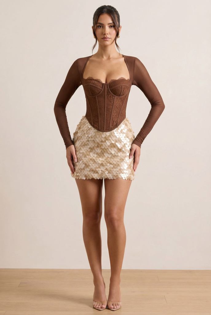 Aurelia™ Mocha Corset Sequin Mini Dress