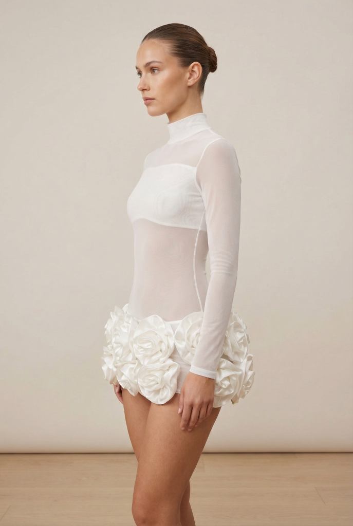 Fleur™ 3D Rose Satin Appliqué Mini Dress