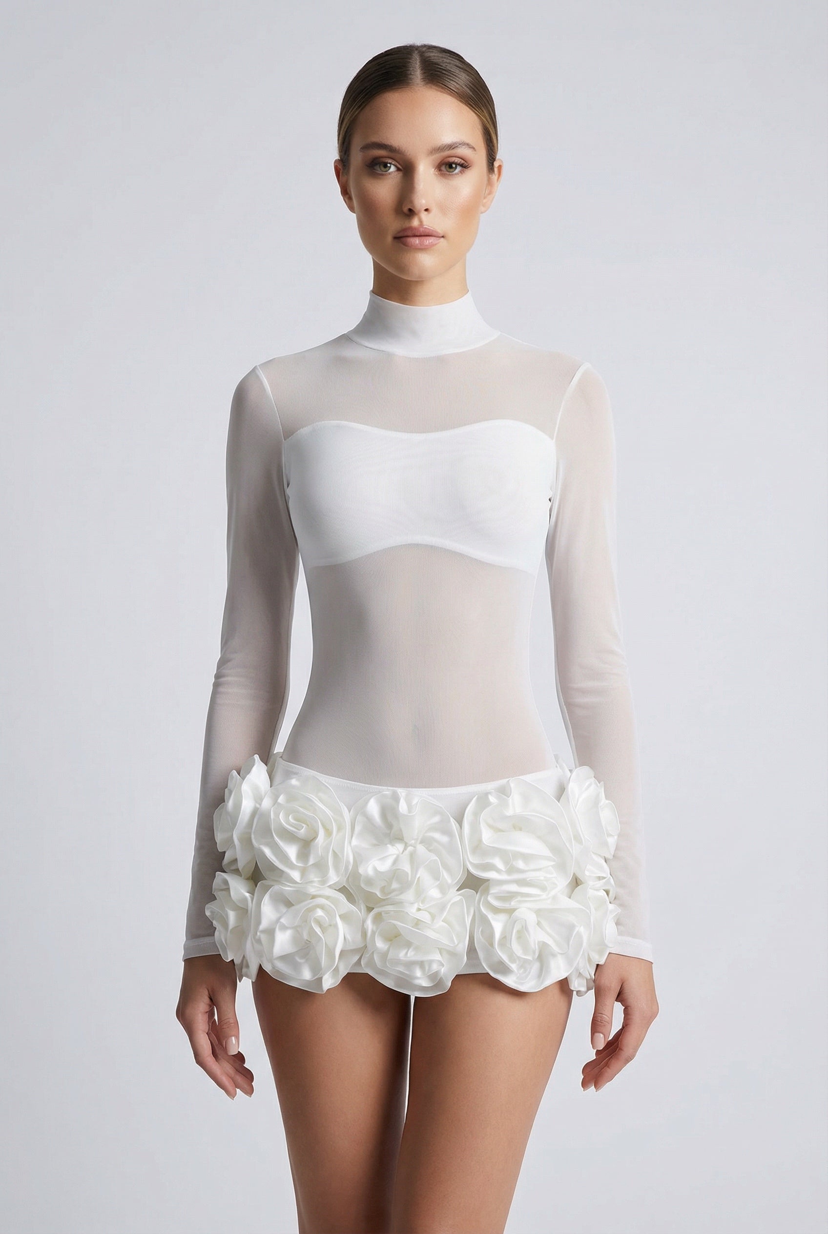 Fleur™ 3D Rose Satin Appliqué Mini Dress - Image 1