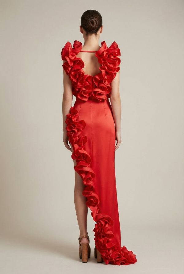 Rosalia™ Scarlet Cascade Ruffle High-Slit Maxi Dress - Image 5