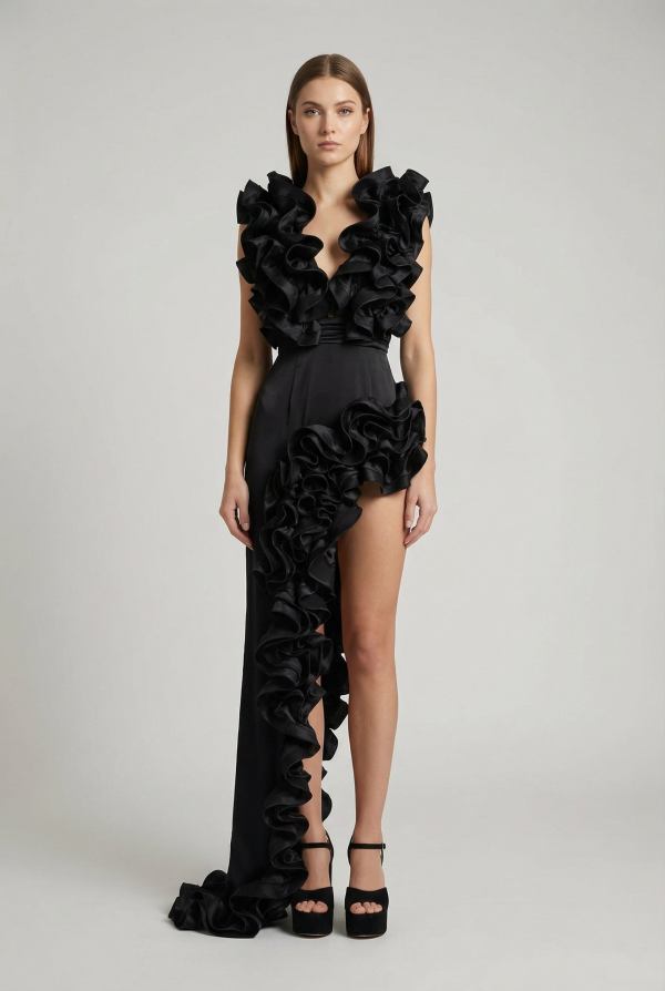 Rosalia™ Scarlet Cascade Ruffle High-Slit Maxi Dress - Image 2