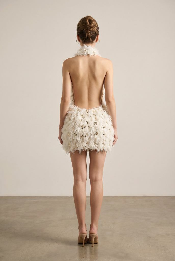 Aurelia™ Feather Sequin Plunge Mini Dress