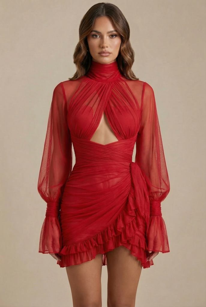 Noctéra™ Sheer Drape Mini Dress