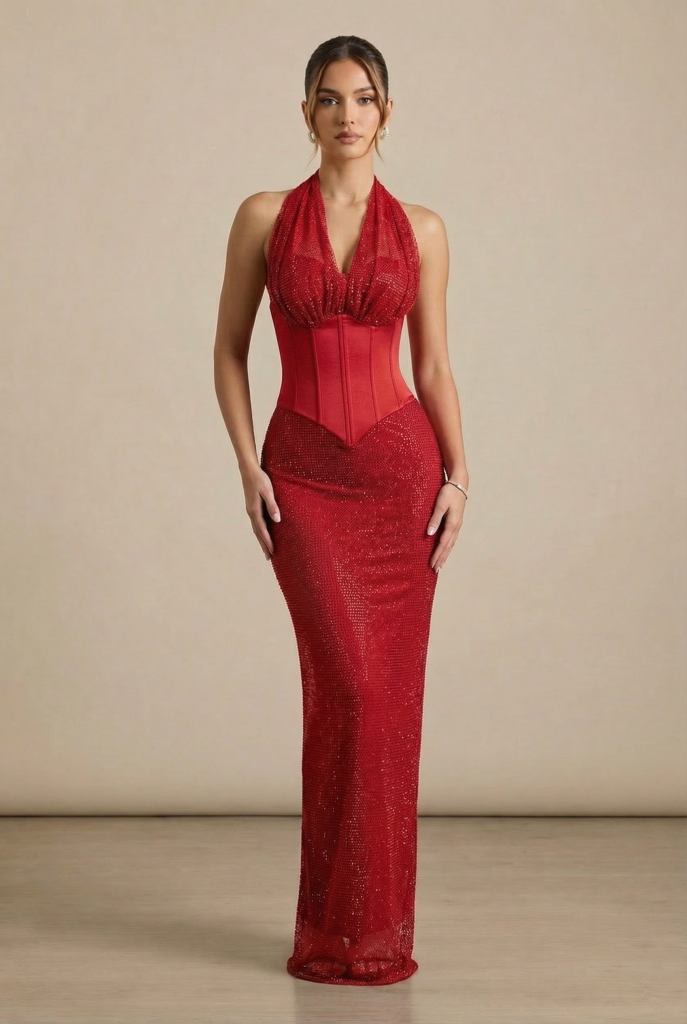 Sorella™ Sculpted Halter Corset Maxi Dress