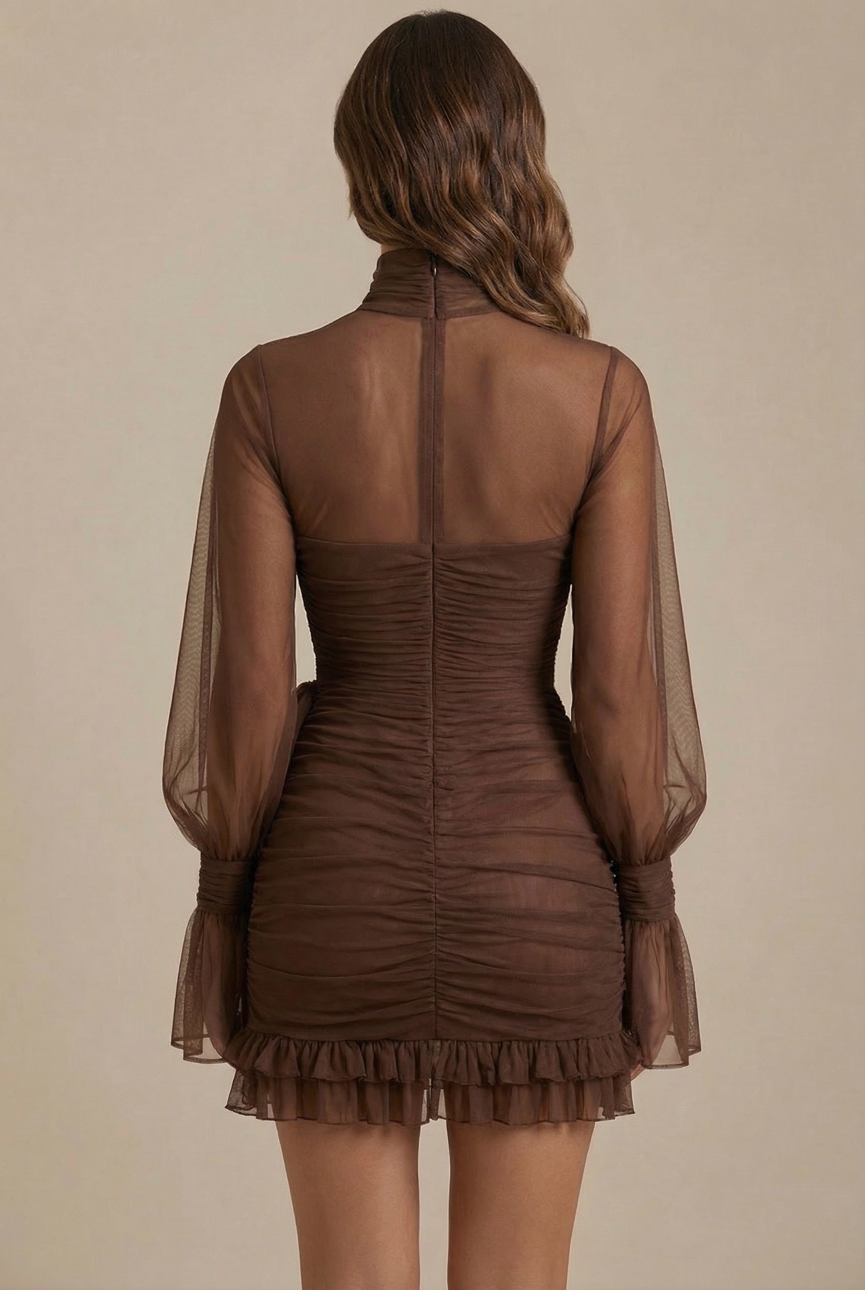 Noctéra™ Sheer Drape Mini Dress - Image 5