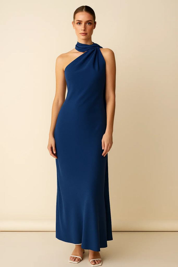 Aloura™ Satin Ribbon Halter Backless Maxi Dress
