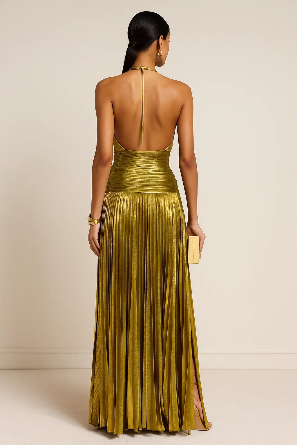 Aurora™ Halter Pleated Backless Maxi Dress - Image 3