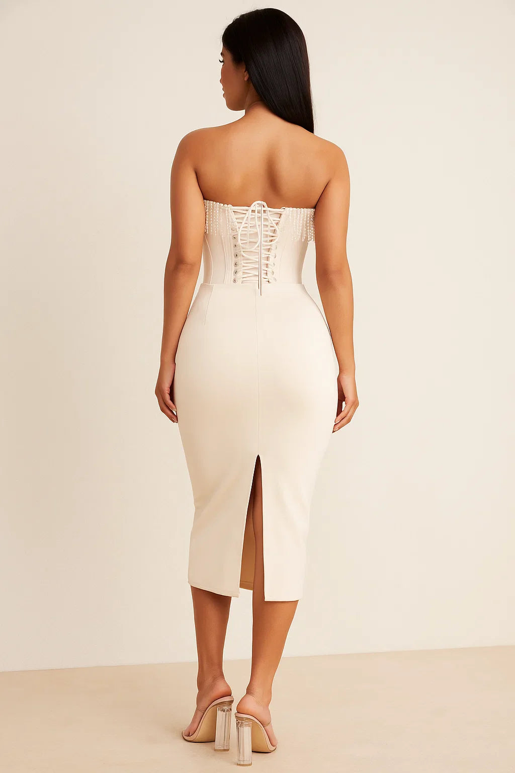 Marcella™ Pearl Pendant Tassel Bodycon Midi Dress - Image 3