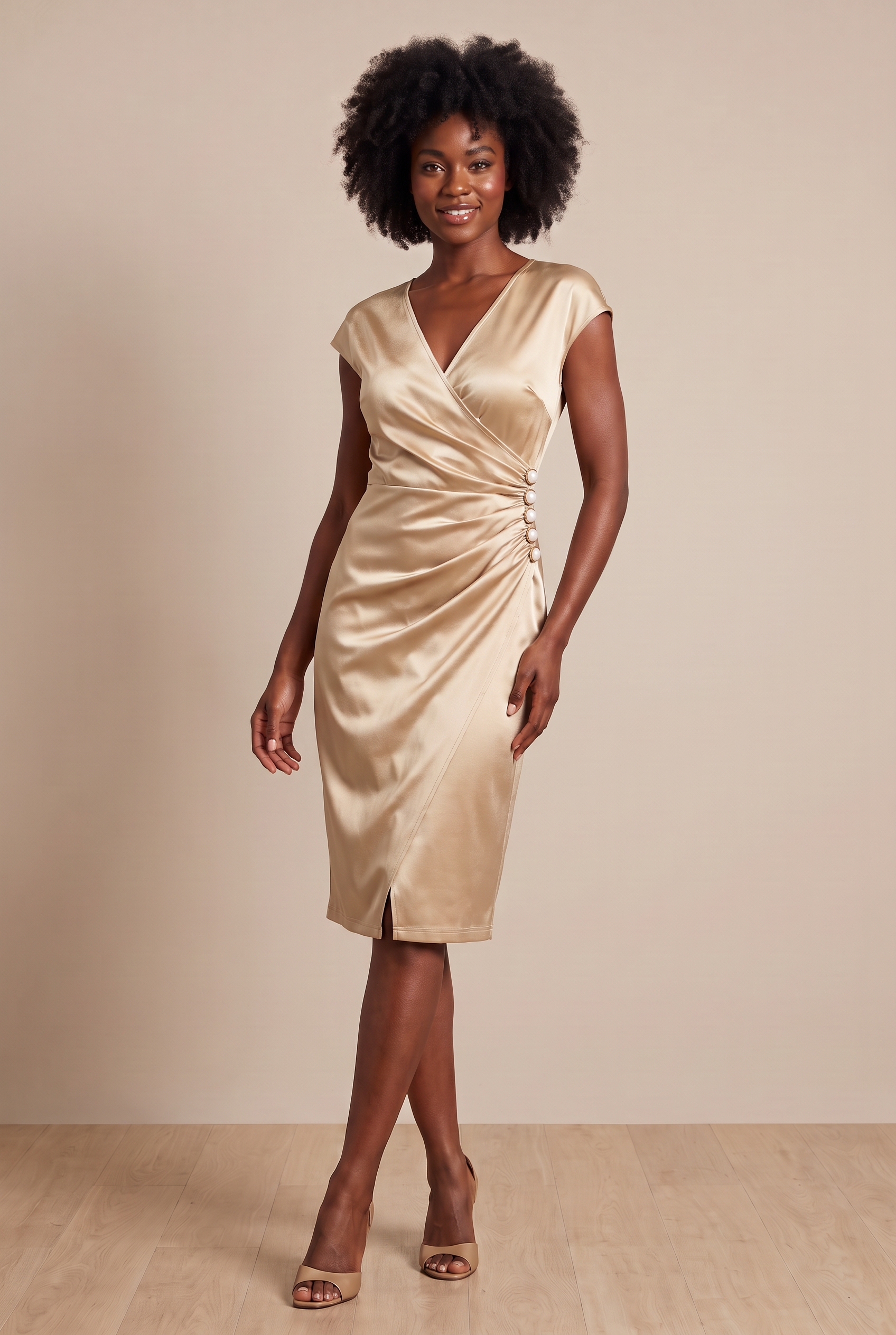 Elara™ Satin Wrap Midi Dress - Image 1