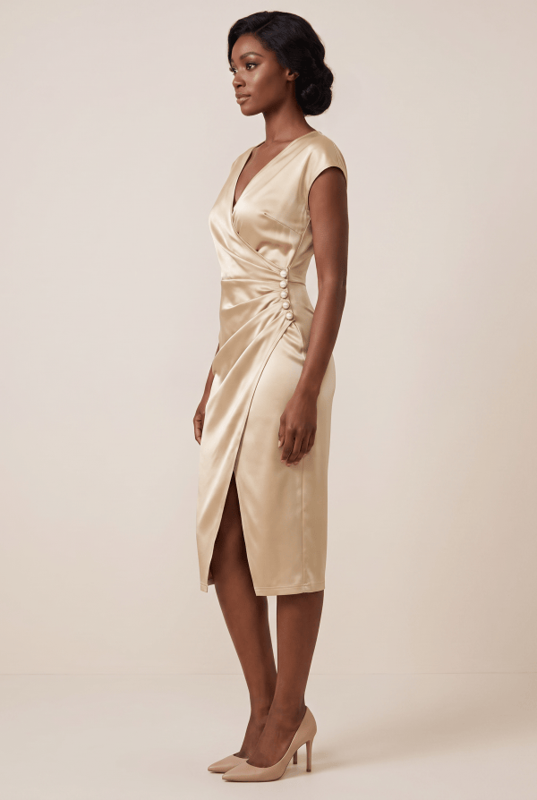 Elara™ Satin Wrap Midi Dress - Image 2