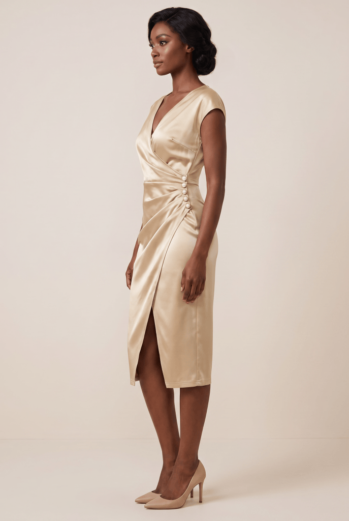Elara™ Satin Wrap Midi Dress