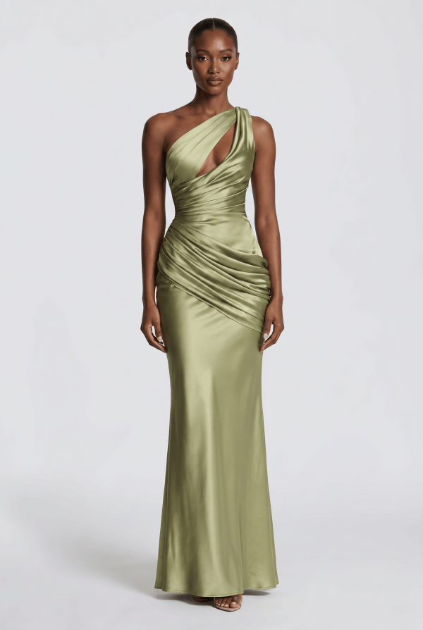 Sage™ One Shoulder Satin Maxi Dress - Image 1